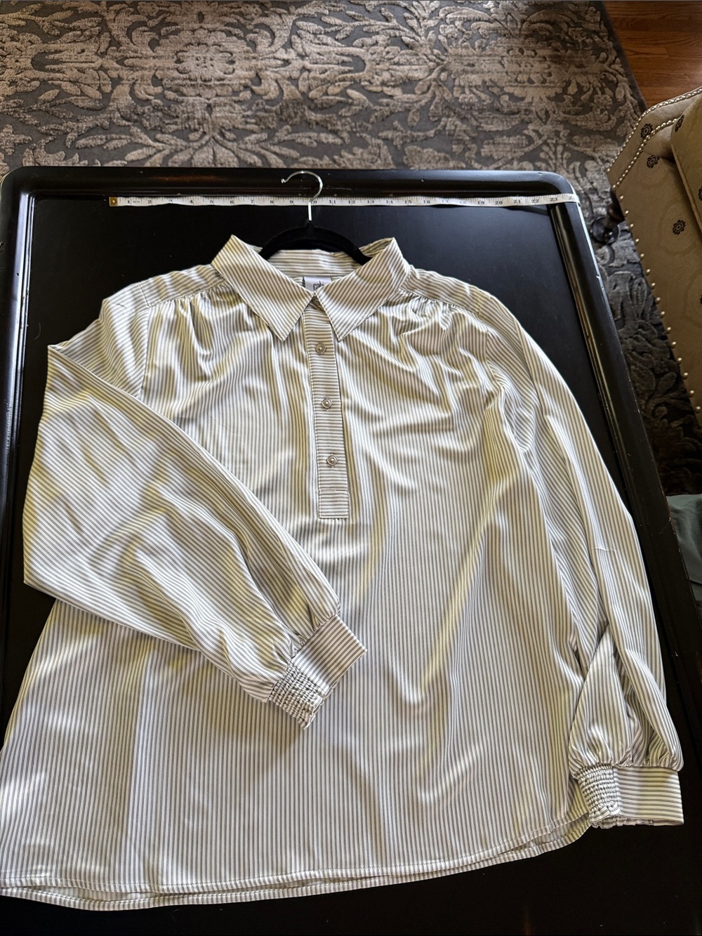 CAbi Ivory Blouse with Black Pinstripes#4713